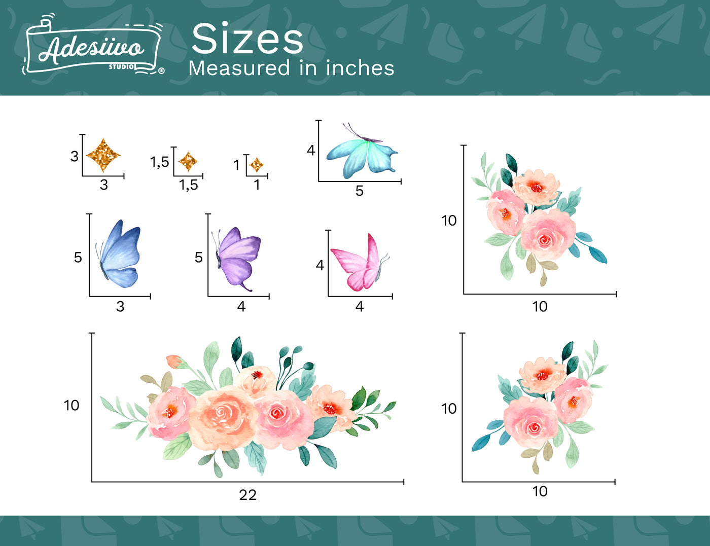 Flower Decals for Walls - Butterfly Stickers - Upgrade Your Custom Name