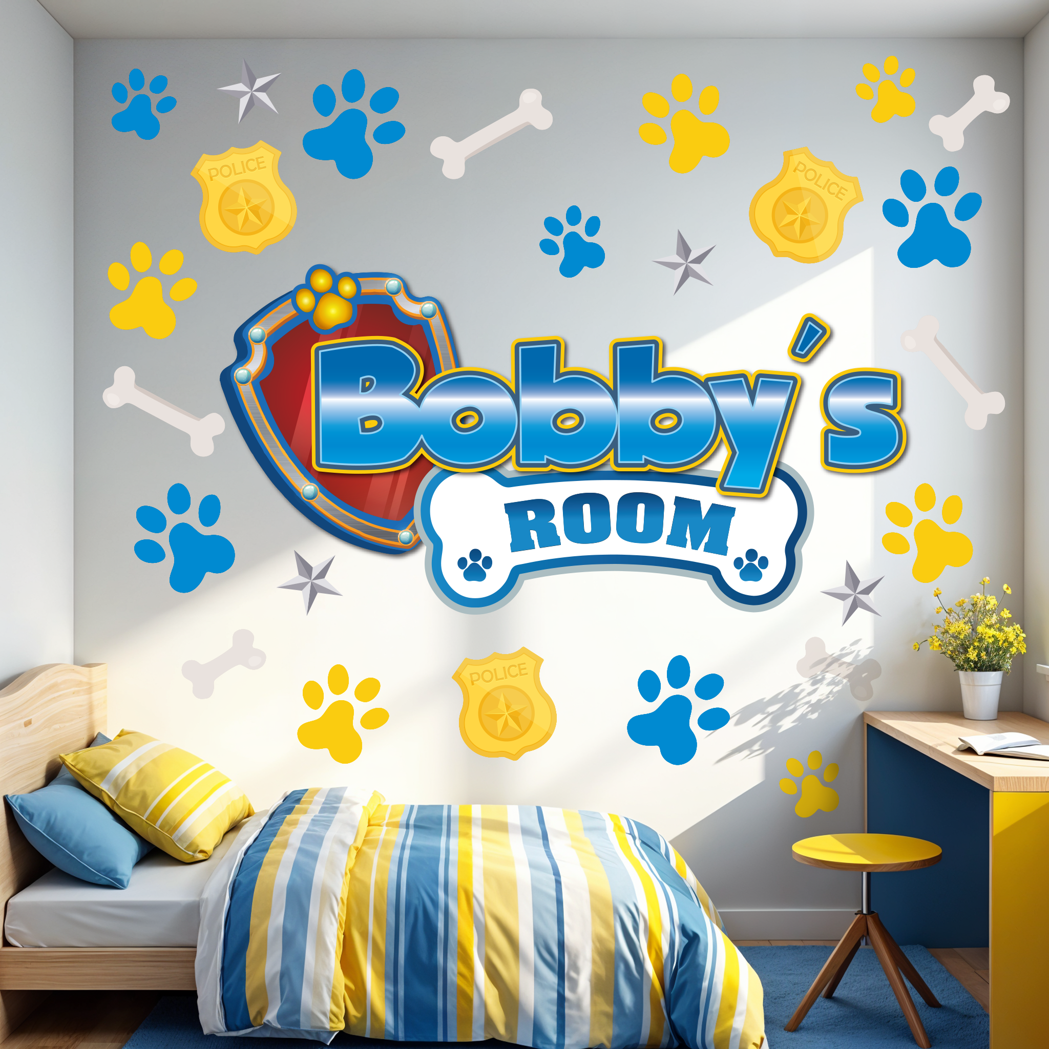 Custom Puppy Rescue Name Wall Decal — Personalized Kids' Room Wall Sticker