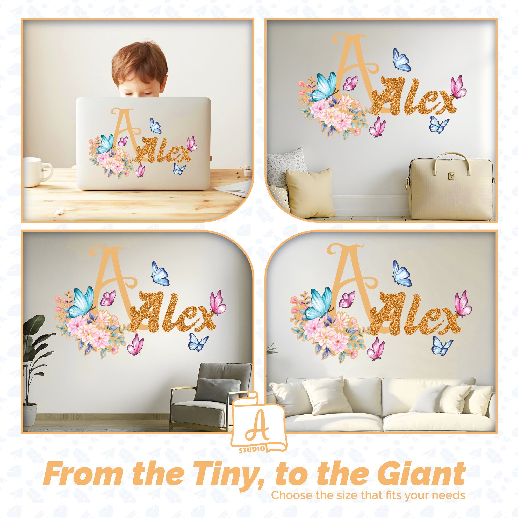 Adesivos de Parede Personalizados com Nome para Meninas - Decoração Infantil com Borboletas e Flores - Vinil Decorativo para Quarto Infantil