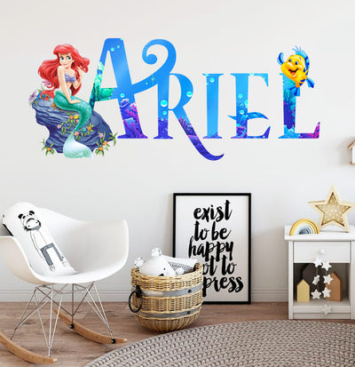 Princess Ariel Mermaid Wall Decal - Wall Sticker - Custom Name Decal - Wall Decor 3D Art Peel & Stick - Custom Vinyl KA42