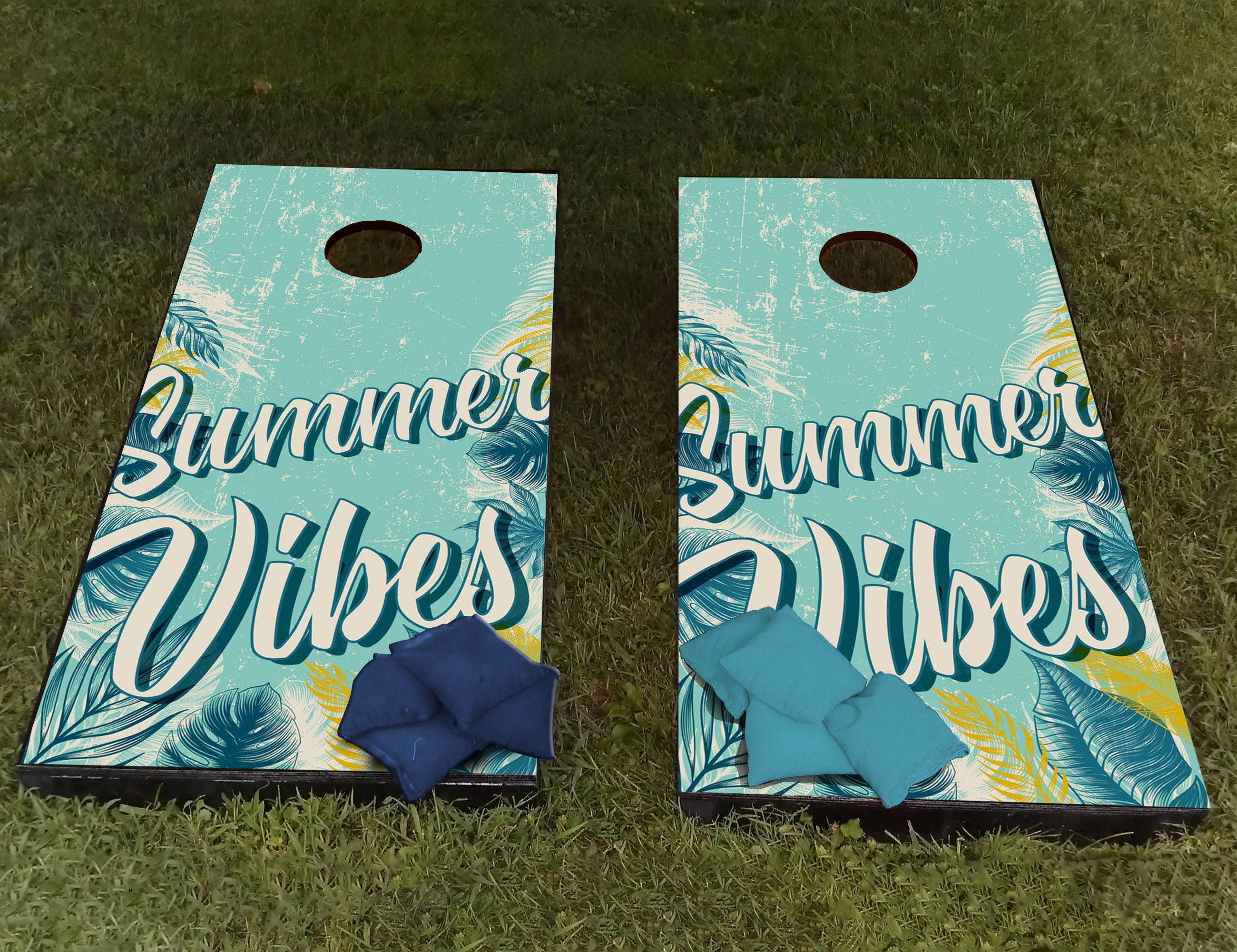 Adesivo Vinílico para Cornhole "Summer Vibes" - Textura 3D Única - Laminado - Estilo BBQ - Decalque de Vinil para Tábuas de Cornhole Praia