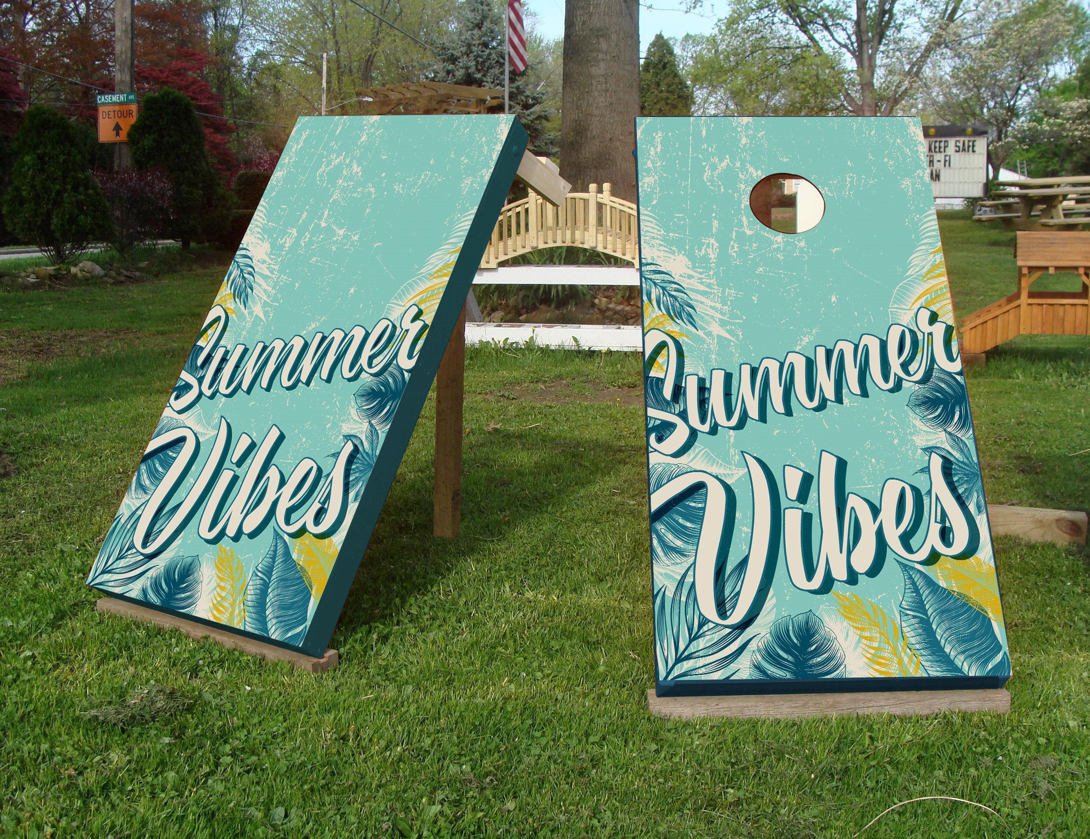 Adesivo Vinílico para Cornhole "Summer Vibes" - Textura 3D Única - Laminado - Estilo BBQ - Decalque de Vinil para Tábuas de Cornhole Praia