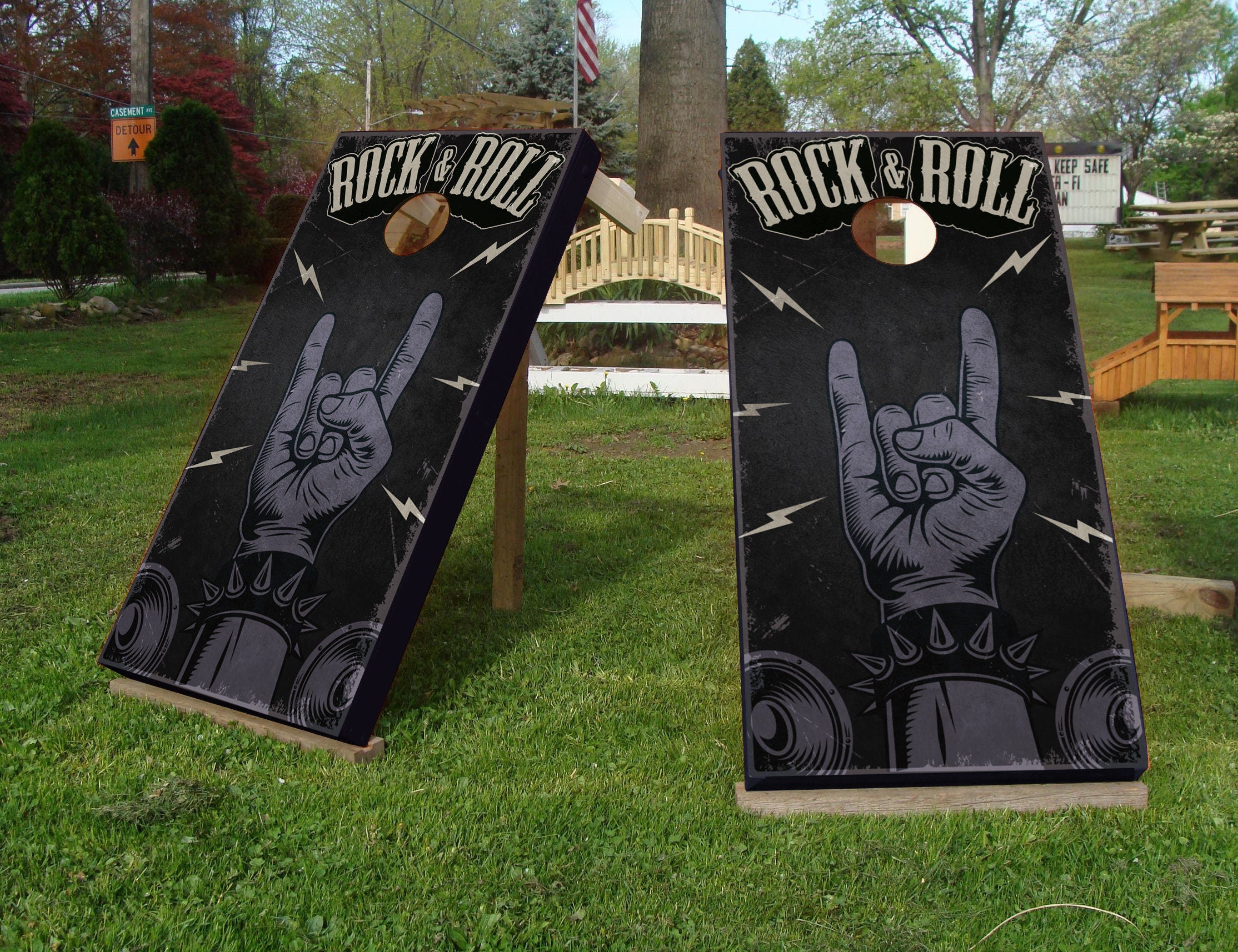 Rock and Roll Custom Cornhole Wraps Decal Sticker 3D Texture Single - Laminated - Skin Vinyl Decal for Cornhole Rock n Roll