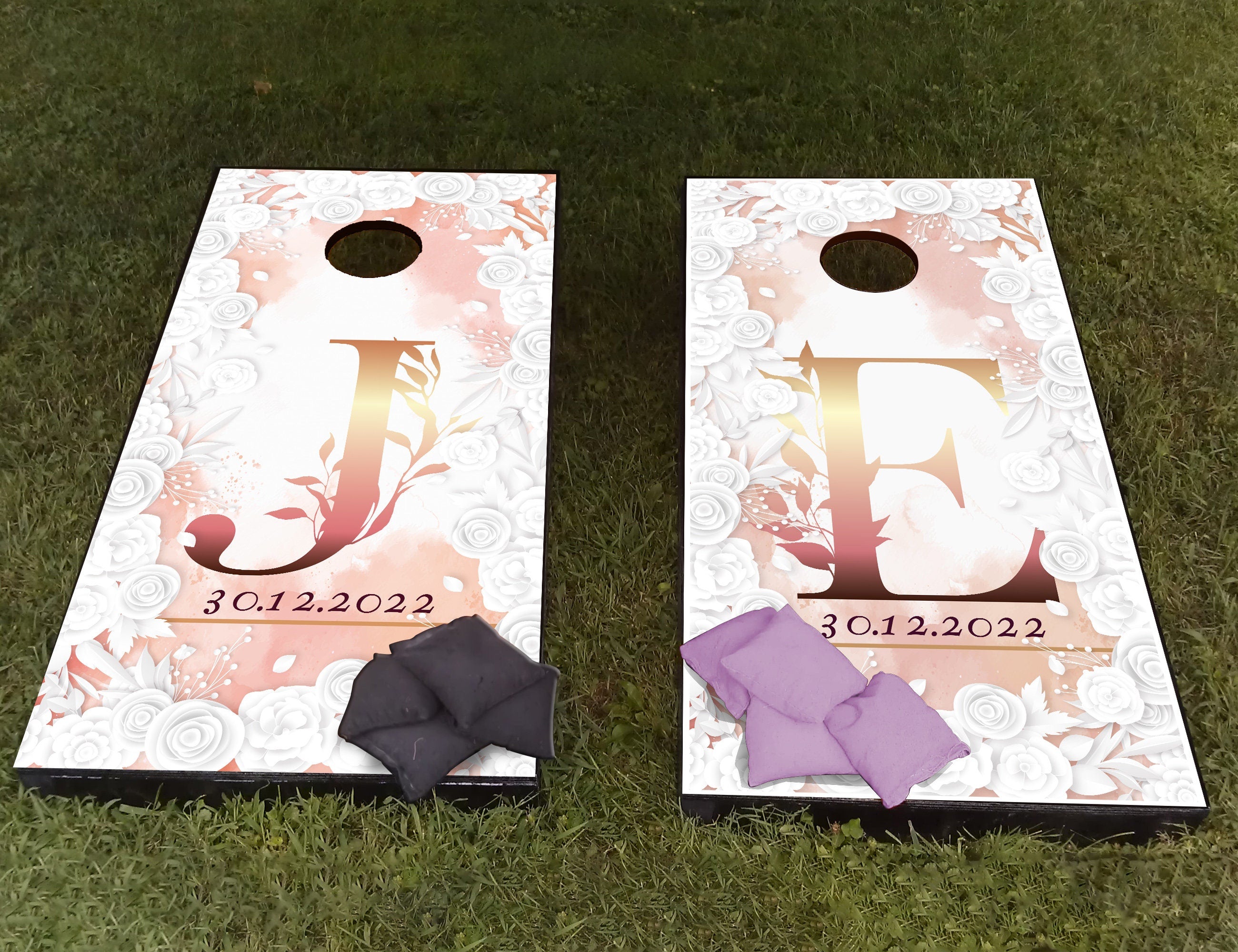 Adesivo Personalizado para Cornhole de Casamento com Textura 3D - Laminado - Adesivo em Vinil para Cornhole - Casamento - Presente Personalizado