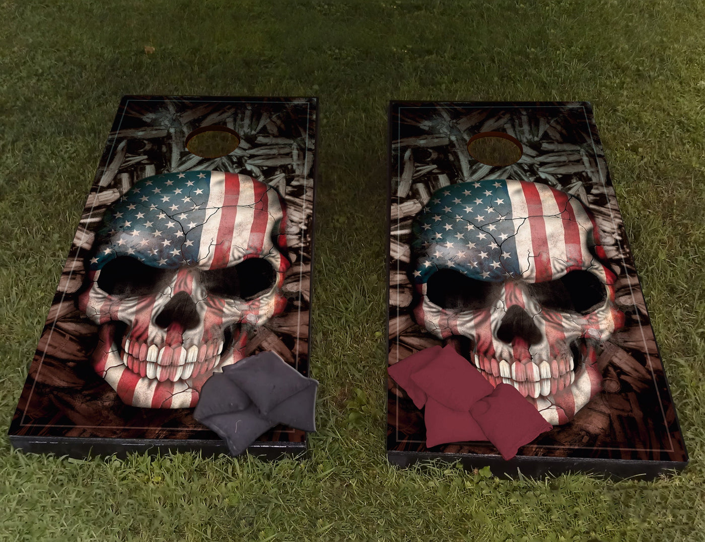 Skull American Custom Cornhole Wraps Decal Sticker 3D Texture Single - Laminated - Skin Vinyl Decal for Cornhole - Rustic Style