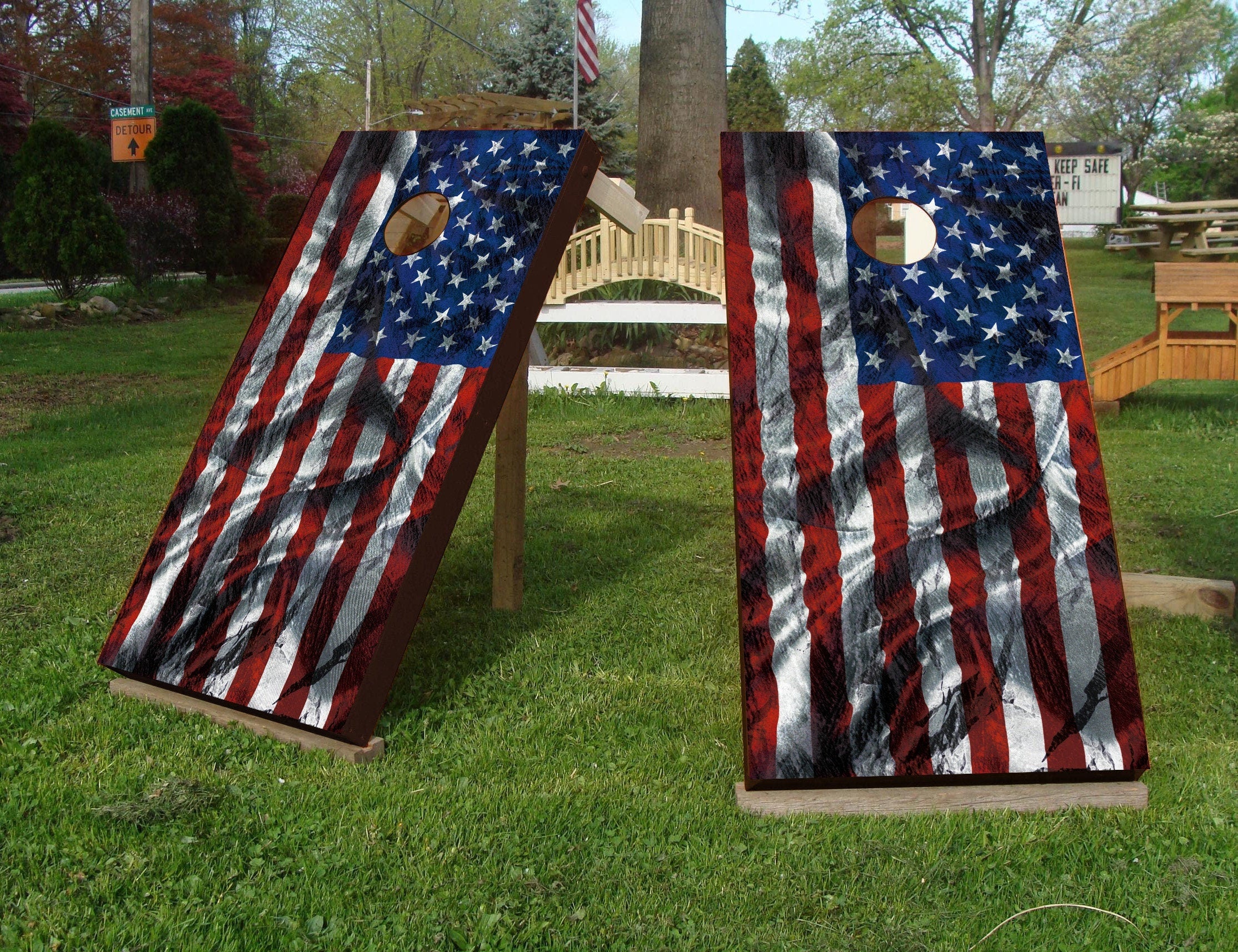 Decalque Vinílico para Cornhole - Bandeira dos EUA 3D Textura Único - Laminado - Estilo Americano