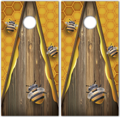 Adesivo decalque cornhole personalizado de abelha em formato de favo de mel, textura 3D, decalque de vinil de pele laminada única para madeira de placa cornhole