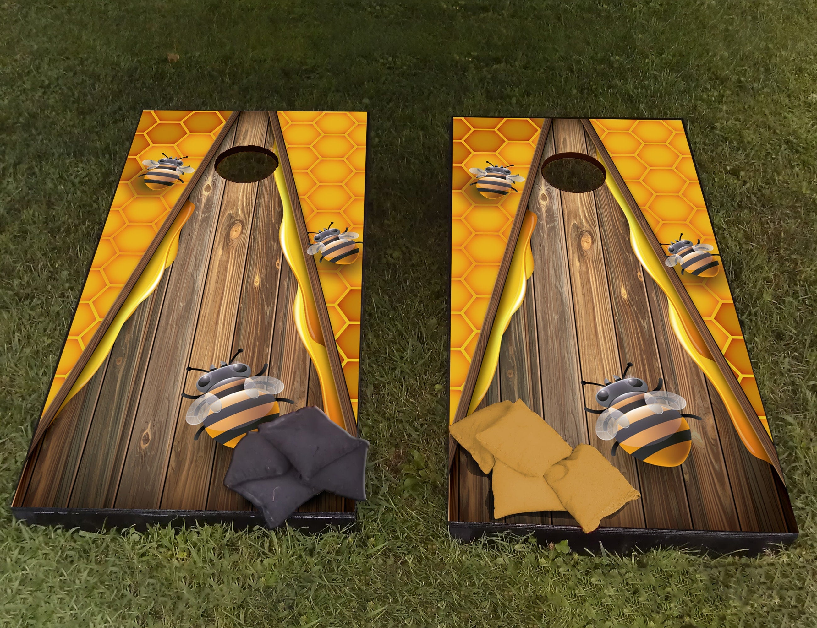 Adesivo Personalizado para Cornhole de Colmeia de Abelha - Textura 3D - Laminação - Adesivo de Vinil para Tábua de Madeira de Cornhole