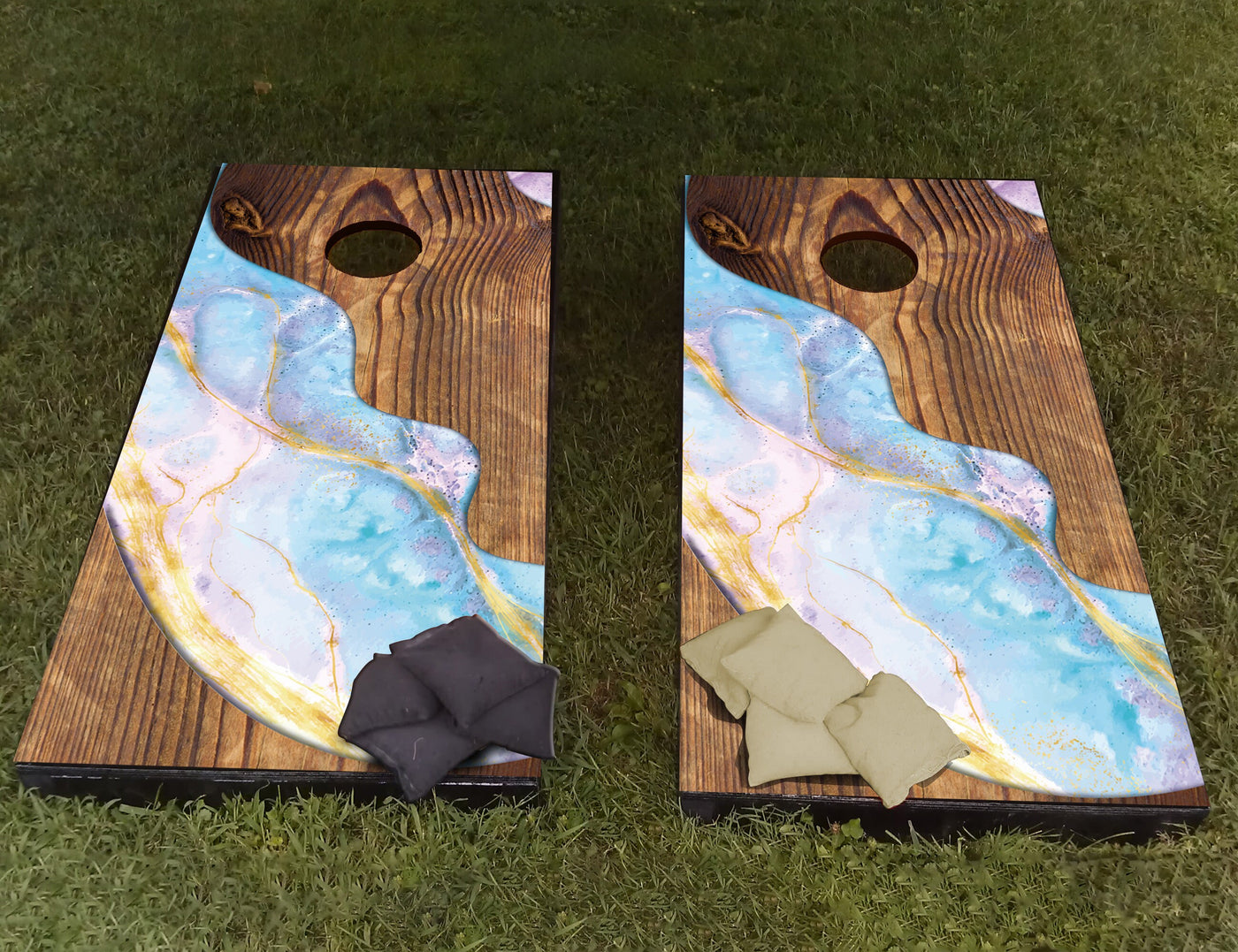 Arte líquido personalizado cornhole envolve decalque adesivo textura 3d único-laminado-pele vinil decalque para cornhole placa de madeira