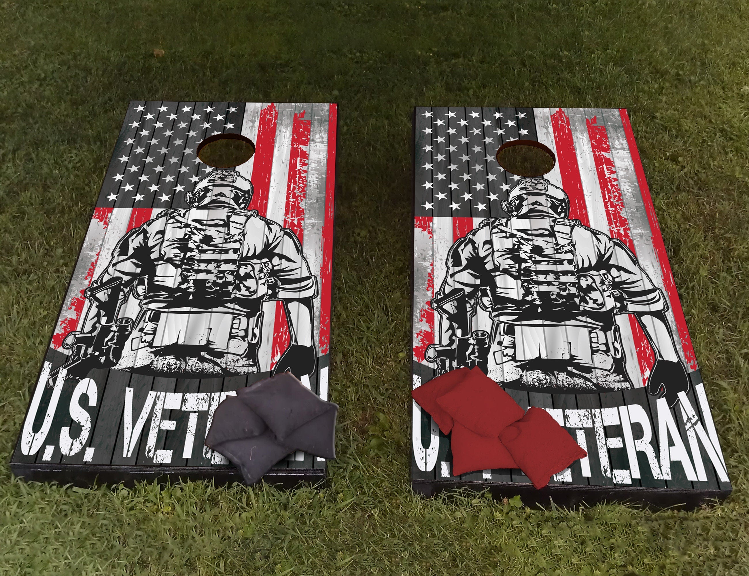 USA Veteran Custom Cornhole Wrap Decal Sticker 3D Texture Single - Laminated - Skin Vinyl Decal for Cornhole Board