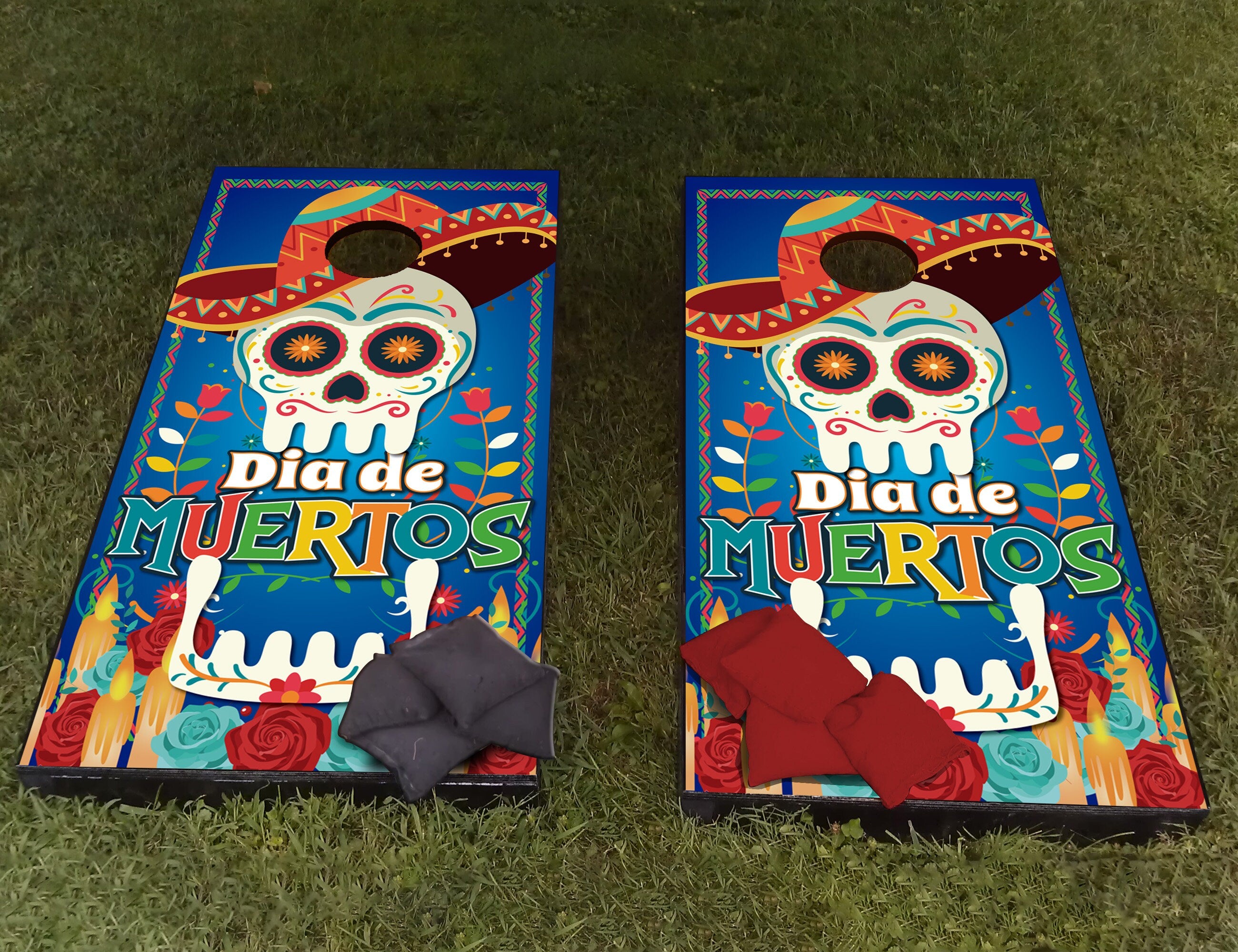 Decalque Personalizado Dia de Muertos para Cornhole - Adesivo com Textura 3D - Laminado - Vinil para Tábua de Cornhole