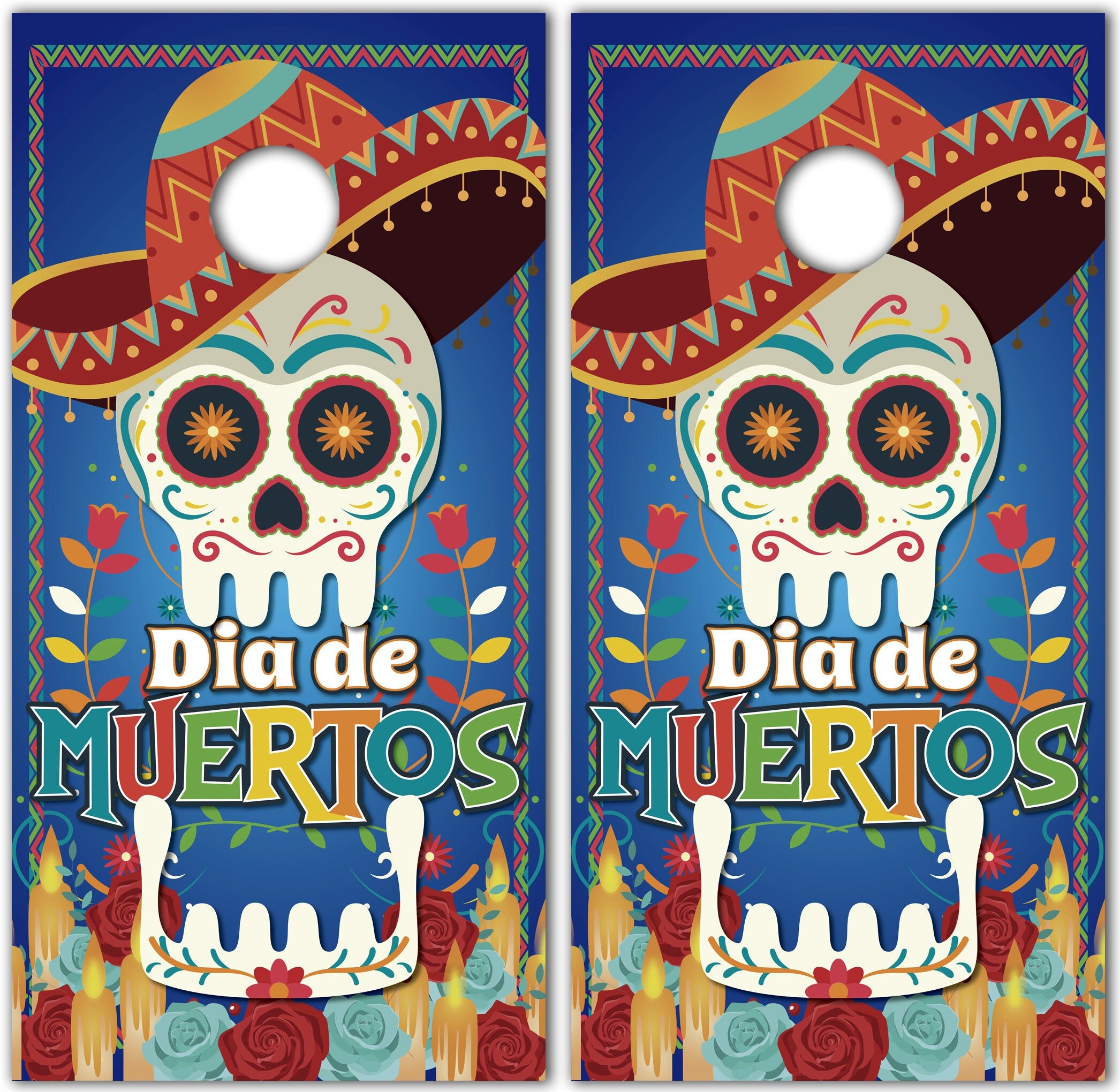 Decalque Personalizado Dia de Muertos para Cornhole - Adesivo com Textura 3D - Laminado - Vinil para Tábua de Cornhole