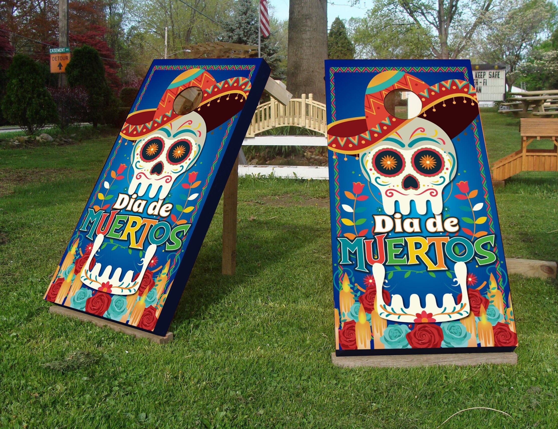 Decalque Personalizado Dia de Muertos para Cornhole - Adesivo com Textura 3D - Laminado - Vinil para Tábua de Cornhole