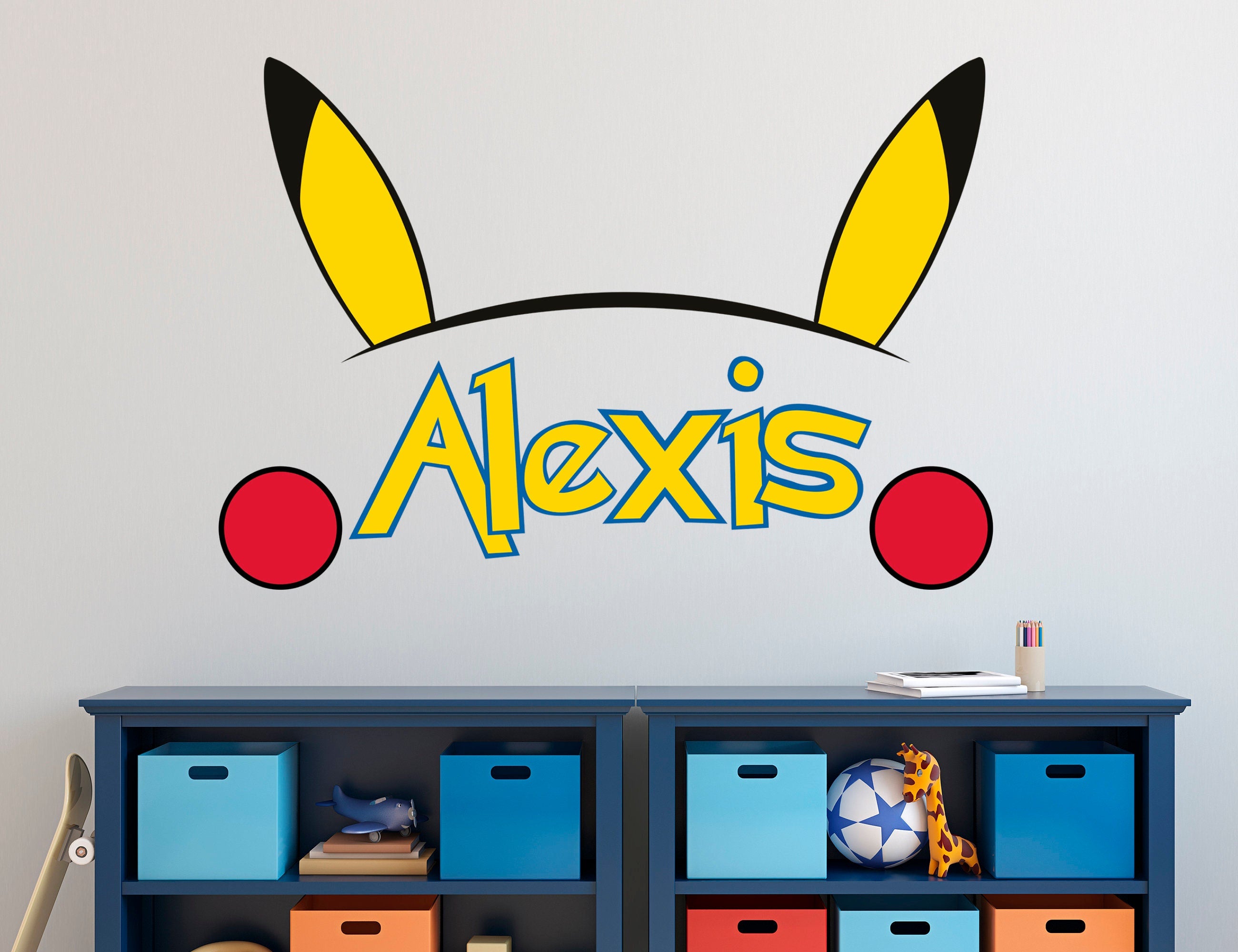 Autocolante de Parede Personalizado Pika - Autocolante de Parede para Meninos - Arte de Decoração de Parede Poke Peel & Stick - Autocolantes de Parede para Quarto de Menino Vinil Removível