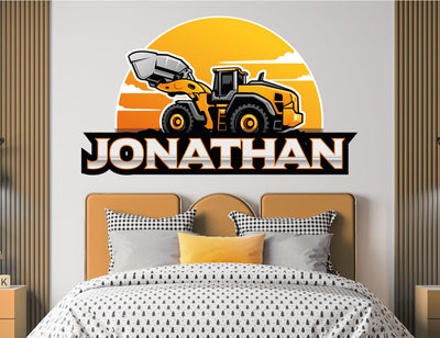 Construction Wall Decals for Boys Room - Custom Name Decor for Boys Room - BobCat Stickers for Kids Bedroom - Boys Room Name Wall Decal