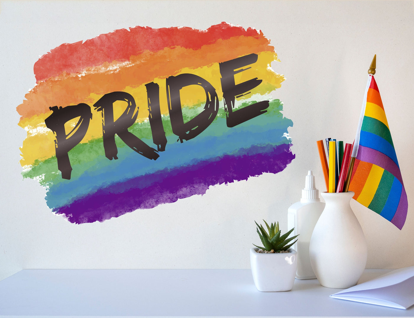 Decoração de decalque de parede do orgulho para dormitório - Adesivos de arco-íris em aquarela para decoração de quarto - Decalque do orgulho LGBT para escritório - Decoração do mês do orgulho para pátio