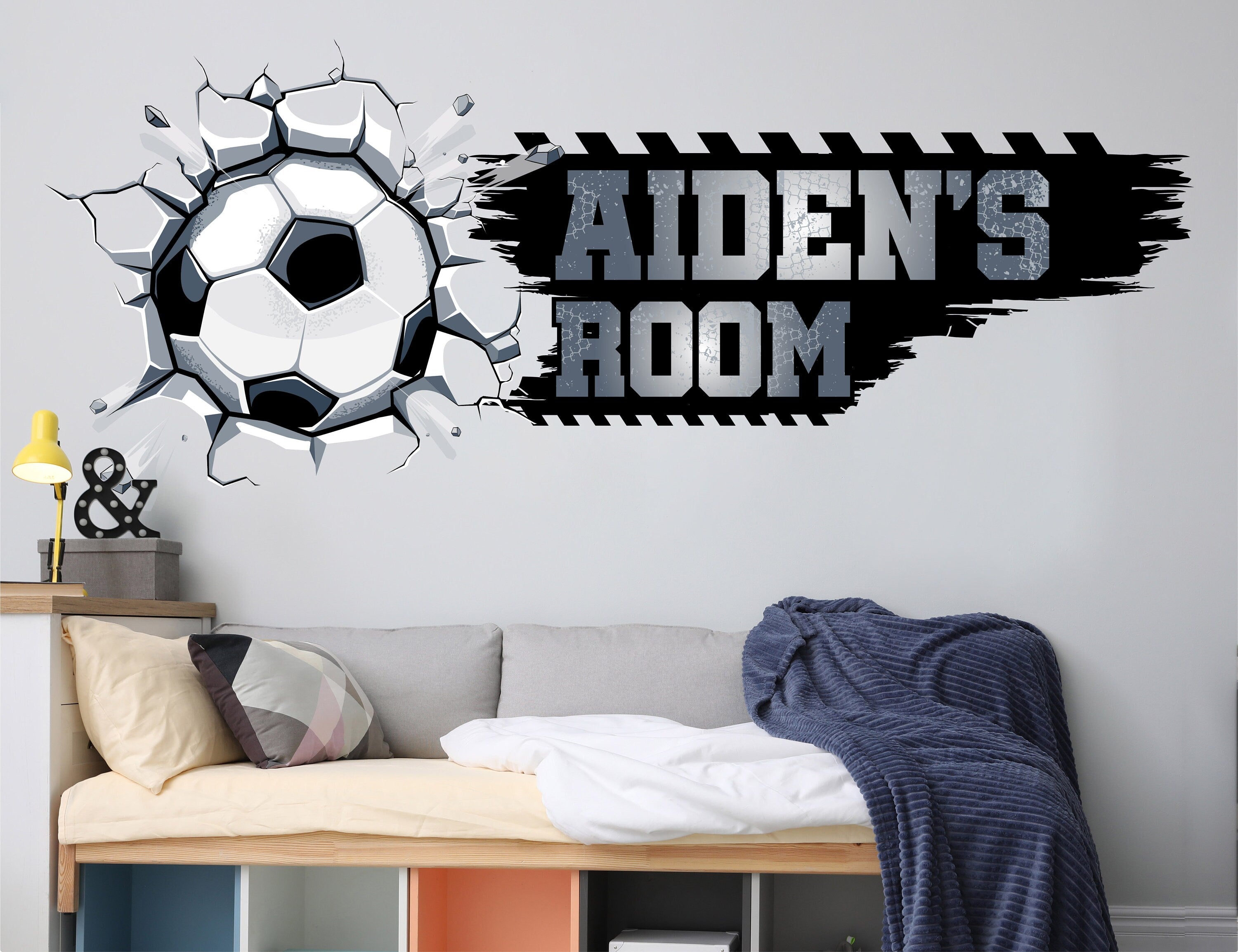 Nome Adesivo de Parede para Quarto de Meninos - Nome Personalizado de Futebol para Quarto de Bebê - Adesivo de Parede de Futebol para Quarto de Meninos - Arte Personalizada