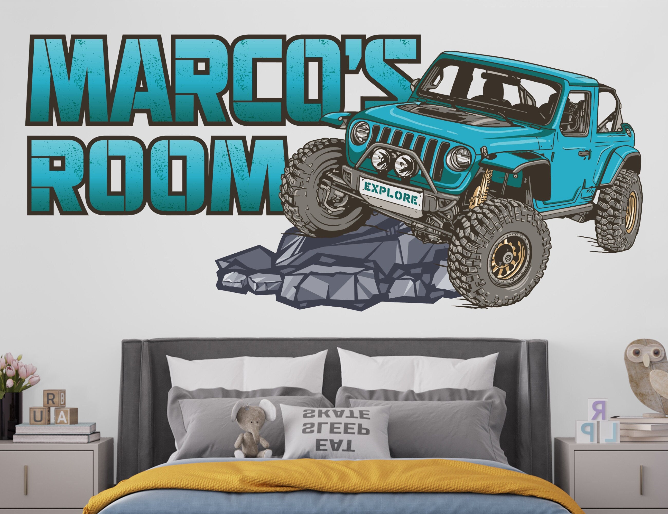 Jeep 4x4 Wall Decal - Truck 4 x 4 Car Wall Decal Room Decor for Boys Bedroom - Kids Truck Stickers - Nursery Decor Wall Art - Boys Decals