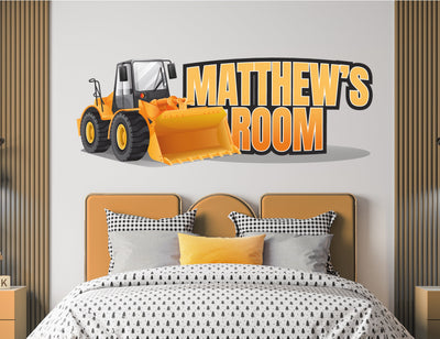 Contruction Name Stickers for Kids Personalized - Bobcat Name Wall Decals for Boys Bedroom - Bulldozer Decor for Boys Room - Truck Decal Boy