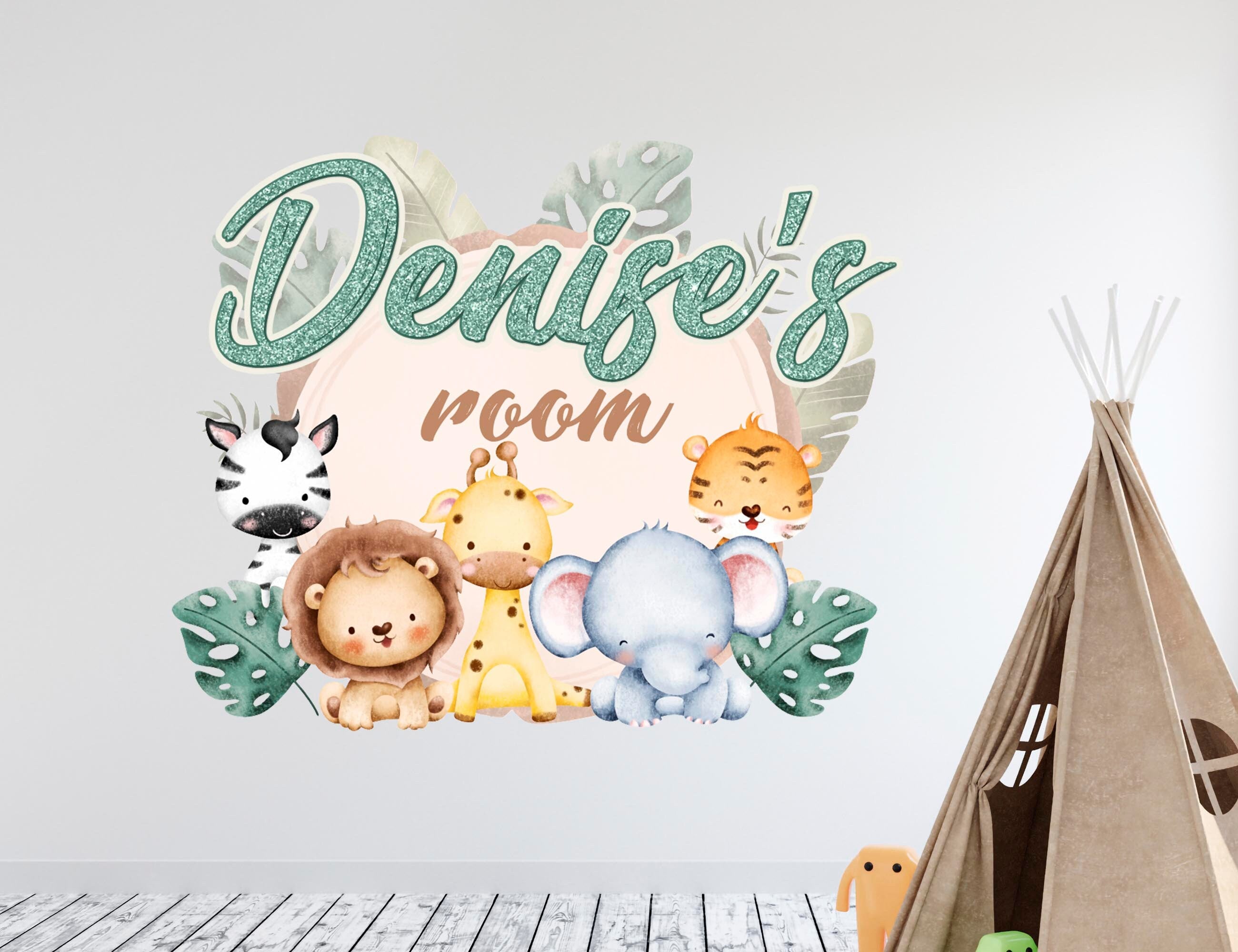 Cute Animals Wall Decal Custom Name for Kids - Wall Stickers for Children's Bedroom Decor