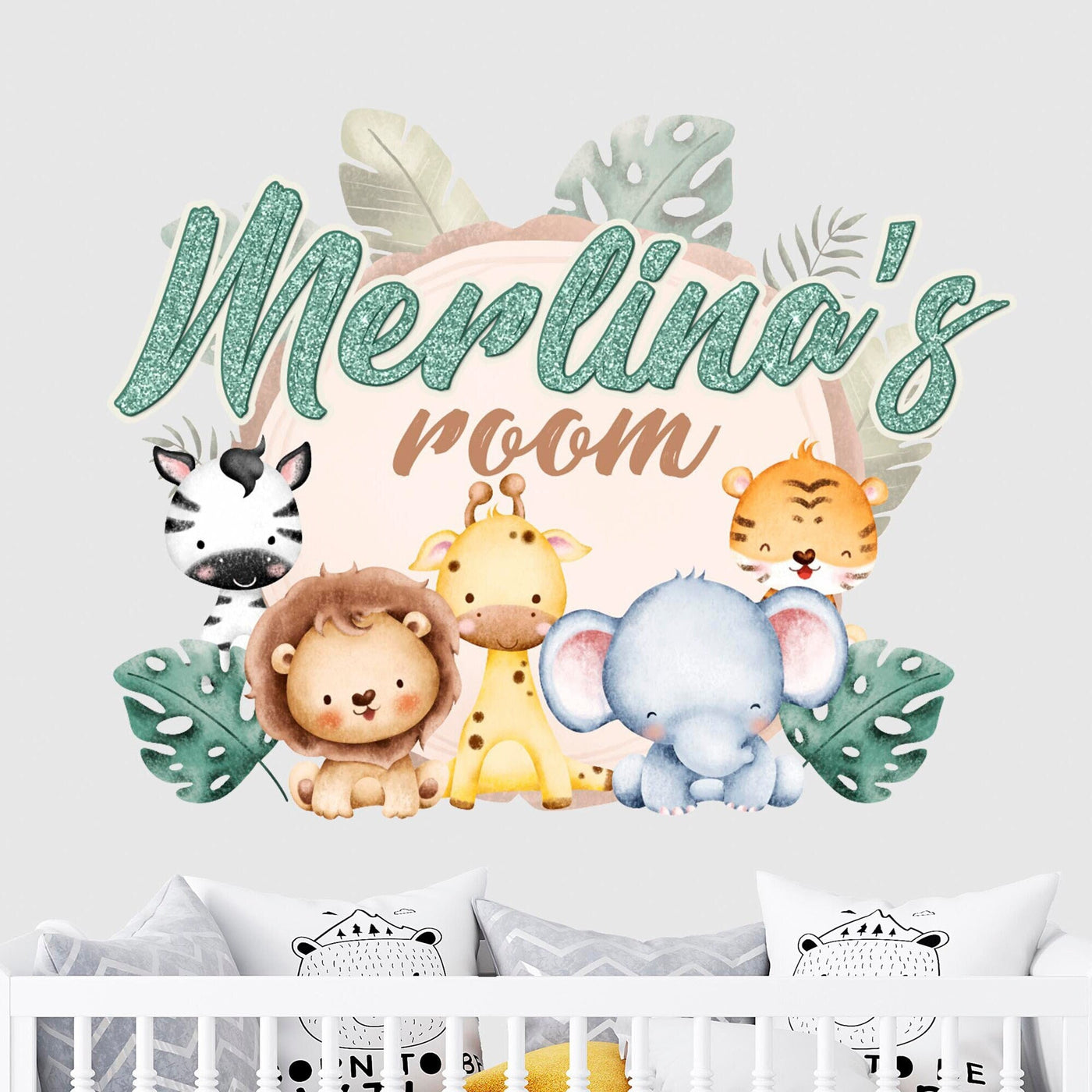 Cute Animals Wall Decal Custom Name for Kids - Wall Stickers for Children's Bedroom Decor - Jungle Art Wall Decals Personalized Room