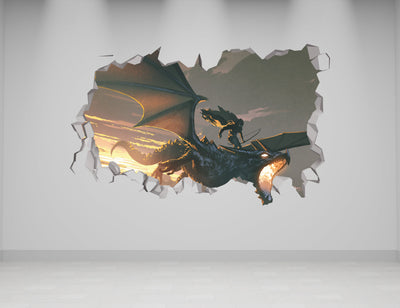Decalque de parede de dragão - Adesivo de dragão 3D - Arte de parede de dragão para decoração de quarto - Decoração de parede de dragão para crianças - Decoração de adesivos de parede de dragão