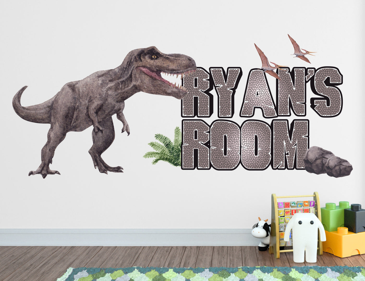 Dinosaur Wall Decal - T-Rex Name Decal - Kids Wall Art - Wall Decals for Boys Bedroom Vinyl Removable - Dinosaurs Modern Wall Art