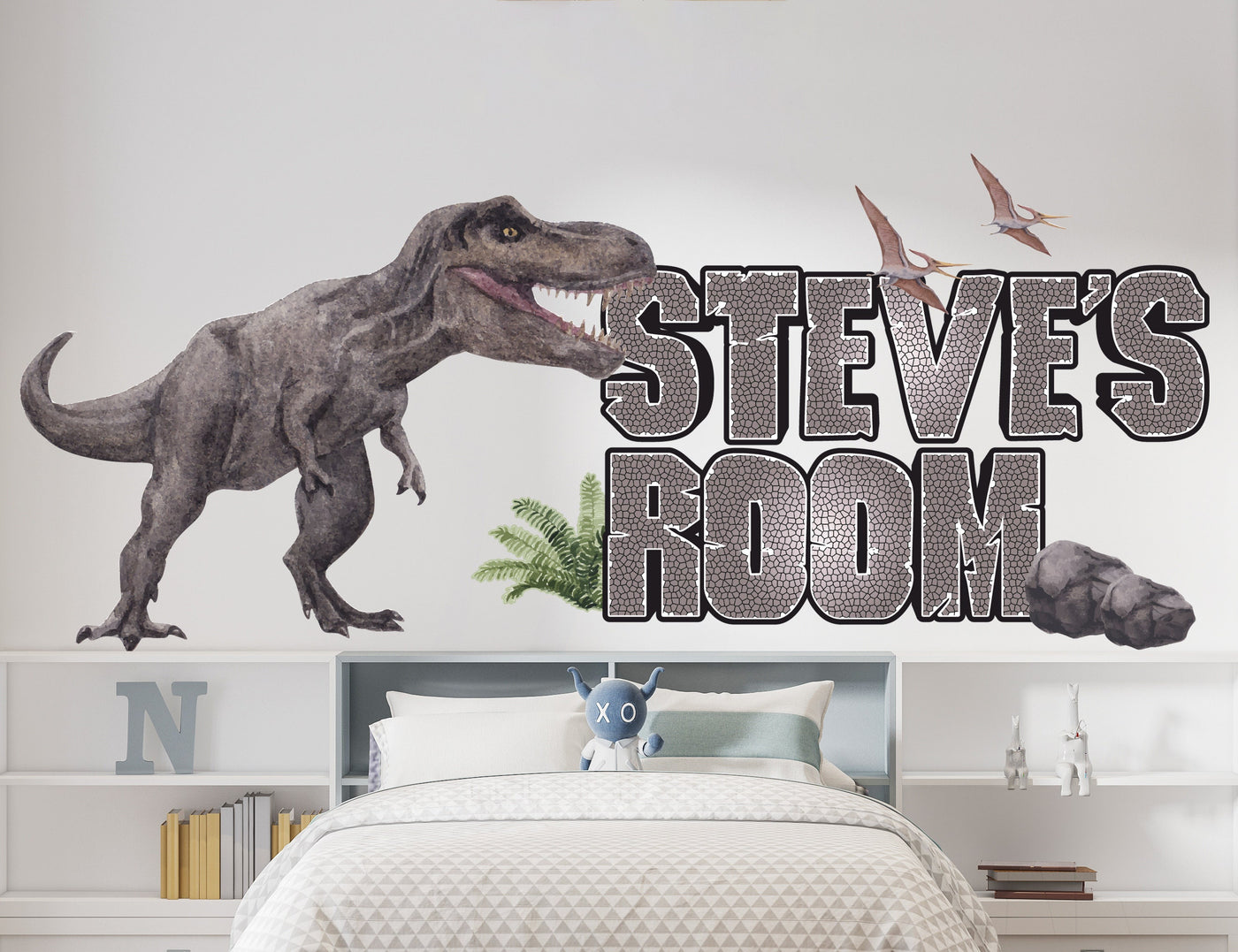 Dinosaur Wall Decal - T-Rex Name Decal - Kids Wall Art - Wall Decals for Boys Bedroom Vinyl Removable - Dinosaurs Modern Wall Art