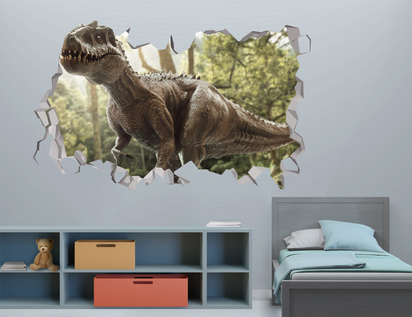 Decalque de parede 3D Jurassic Raptor - Adesivos Dino - Decalque de parede de dinossauro - Decoração de quarto infantil - Decoração de casa - Arte de parede para impressão - Arte de parede 3D
