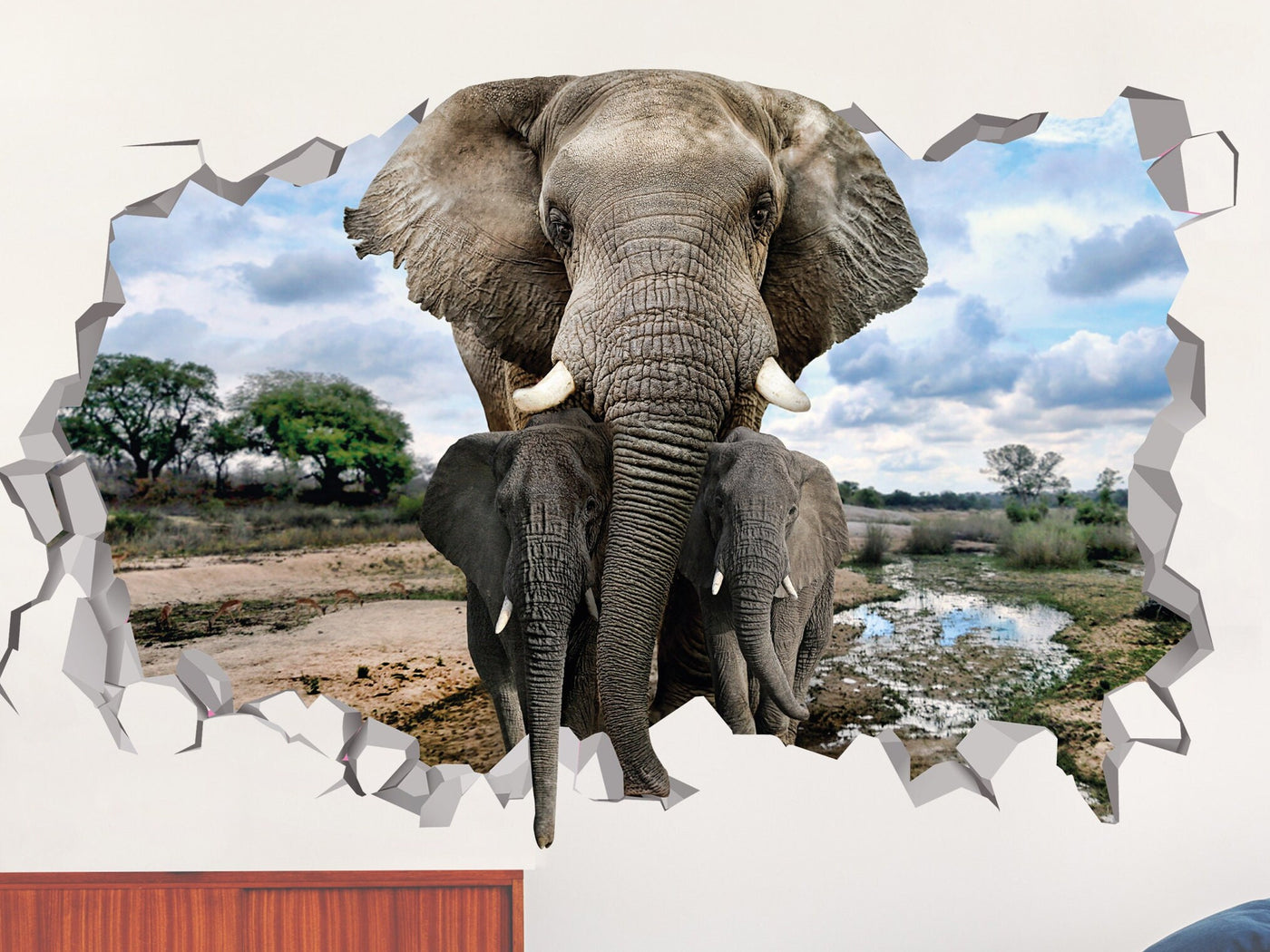 Decalque de parede de elefante - Berçário de elefante - Decoração de elefante - Decoração de elefante - Decalque de parede de animal - Adesivos de elefante - Arte 3d de elefante