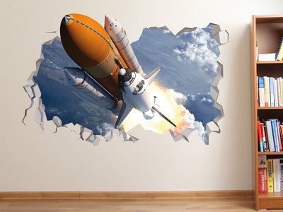 Rocket Wall Decal - Spaceship Shuttle 3D Wall Decal - Space Themed Bedroom Decor - Outer Space Sticker - Space Age Rocket 3d - Spaceship Art