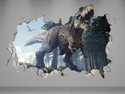 Decalque de parede de dinossauro - Decoração de parede de animal de dinossauro - Decalque de quarto de meninos de dinossauro - Adesivos de extinção de animais Arte 3D - Papel de parede de dinossauro - T Rex