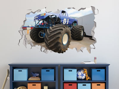 Truck Blue Wall Decal - Truck Blue Monster Decor - Truck Car 3d Art - Car Truck Monster Stickers - Truck Blue Removable Room Decal Nursery