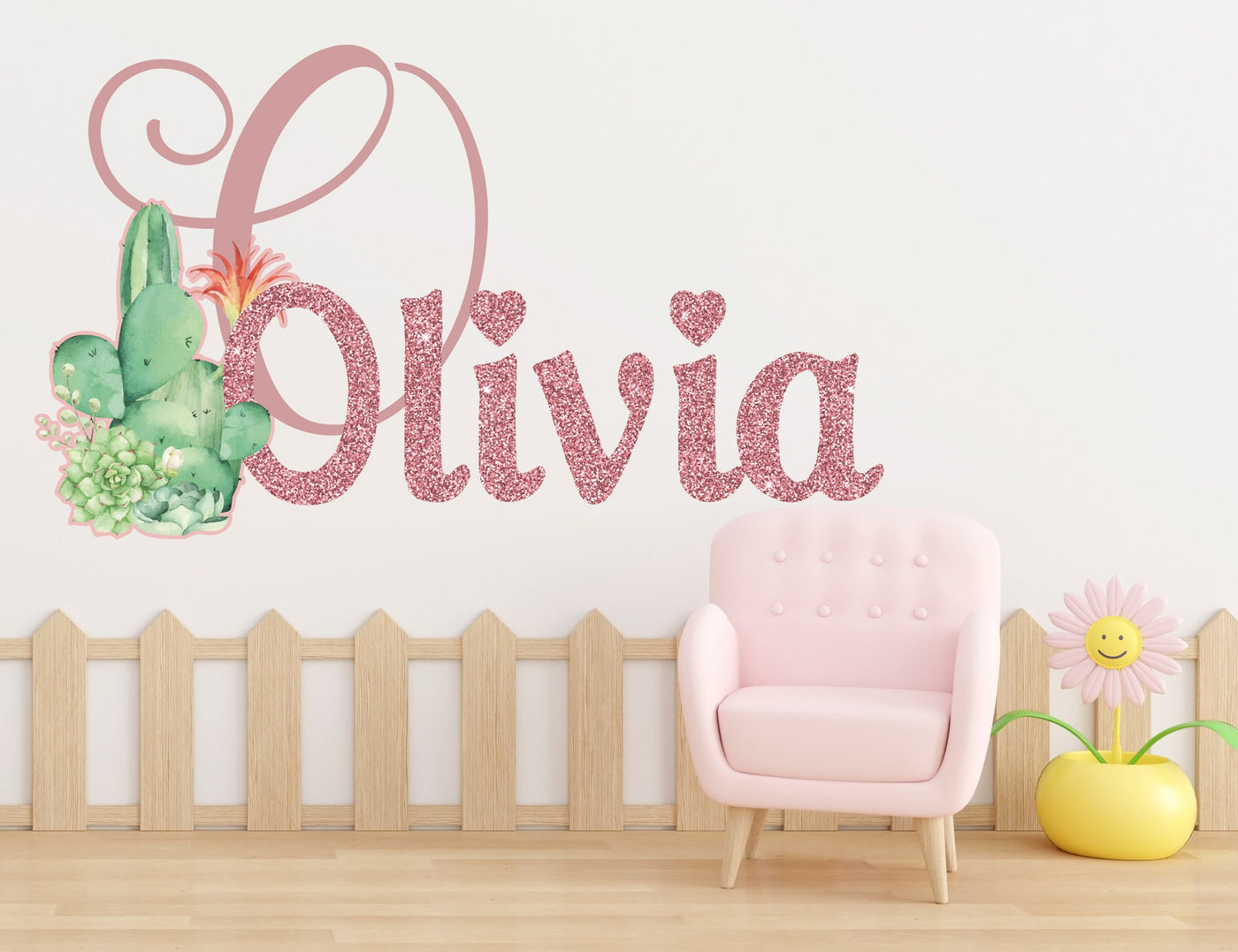 Cactus Wall Decal - Custom Name Wall Decal for Girls - Flower Room Decor - Baby Wall Decal - Succulent Custom Sticker