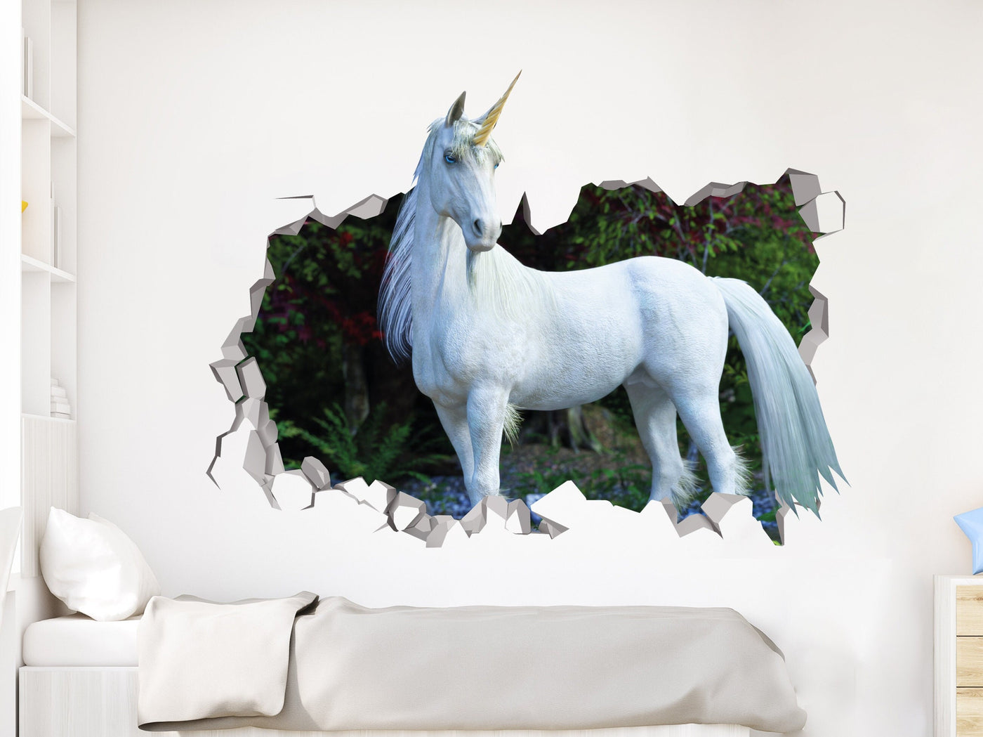 Decalque de parede lendário de unicórnio - adesivo histórico de animais - festa de unicórnio - presentes brancos de unicórnio - clipart de arte 3d de unicórnio - decoração de quarto de animal