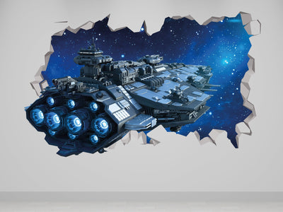 Spaceship Wall Decal - Spaceship Living Room Wall Decor - Rocket Wall Decal - Space Machine Art 3d - Galaxy Wall Art - Spaceship Shuttle 3d