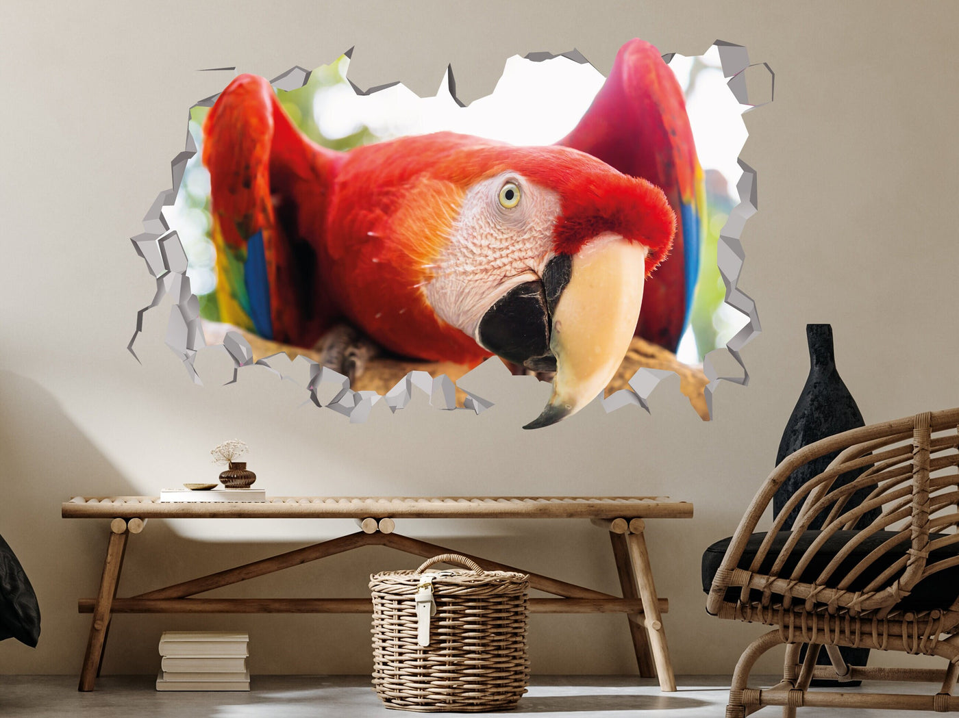 Macaw Wall Decal - Macaw Sticker - Macaw Red and Yellow - Macaw Scarlet Charm - Macaw Ornament - Macaw 3d Art Decor - Macaw Animal Tropical