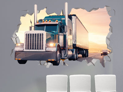 Decalque de parede de caminhão 4k - Arte de decoração de caminhão - Banheiro de caminhão - Adesivos de motorista de caminhão - Decalque de vinil personalizado de caminhão monstro - Pôr do sol de viagem de caminhão