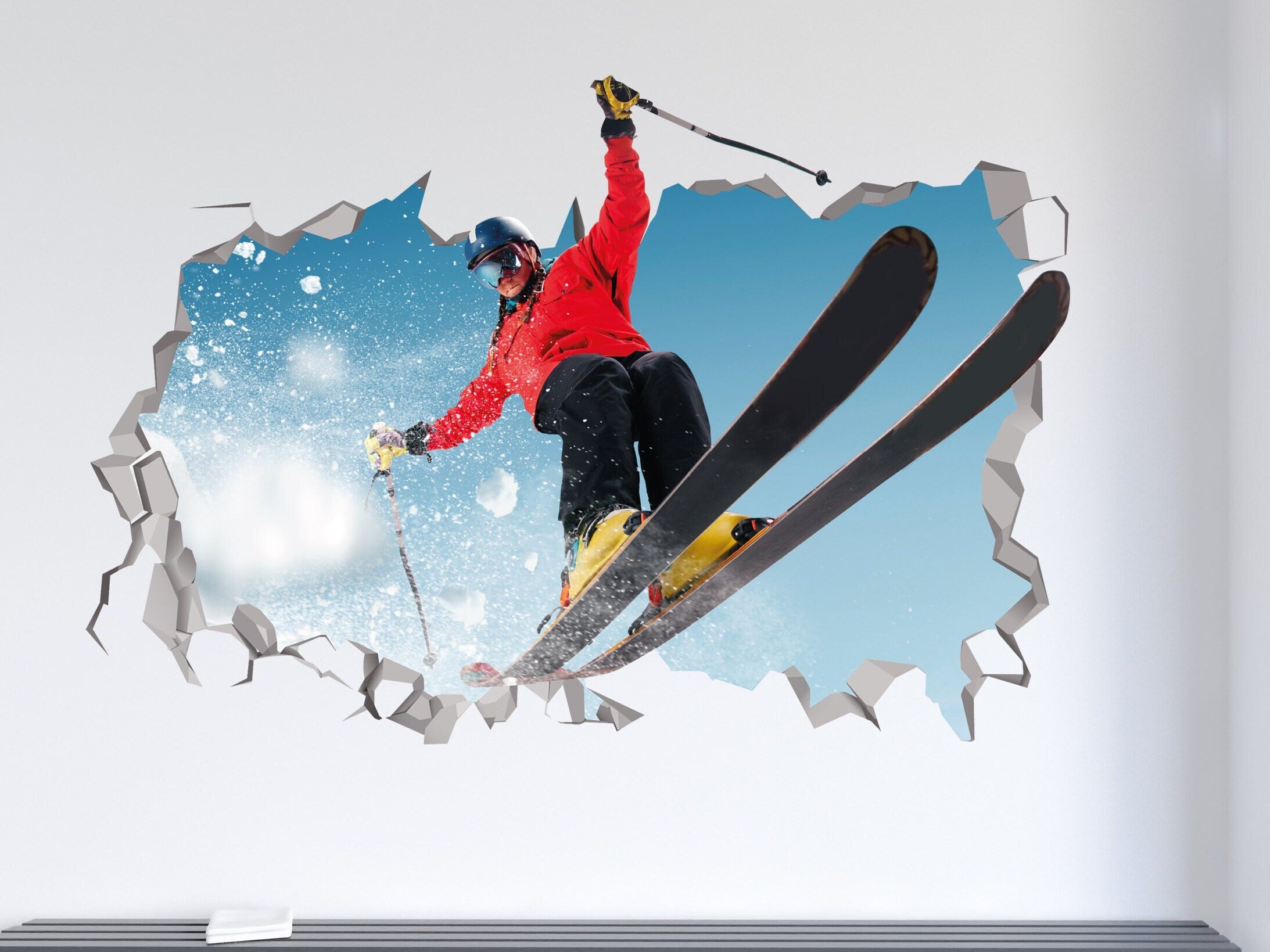 Skiing Wall Decal - Skiing Decal - Skiing Stickers - Snowboarding Decal - Skiing Art 3D Wall Decal - Snowboarding Gift - Skiing Art Decal