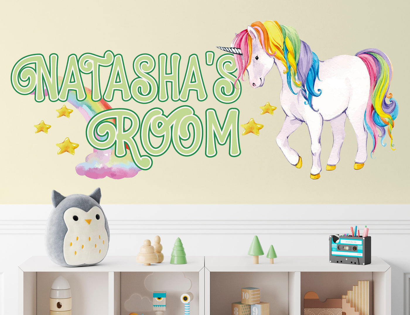 Rainbow Unicorn Name Wall Decal - Personalized Unicorn Bedroom Decor for Girl- Kids Room Decor - Custom Wall Decal - Unicorn Stickers