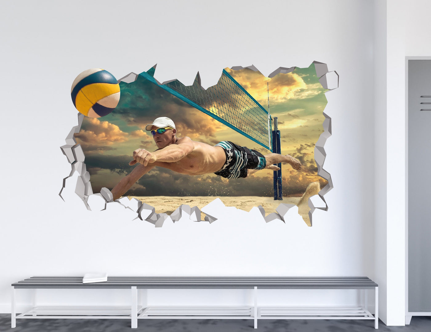Decoração de parede de vôlei para quarto infantil - Decalque de parede de vôlei - Arte de parede de vôlei - Presentes de vôlei - Adesivos de vôlei - Decalque de vôlei