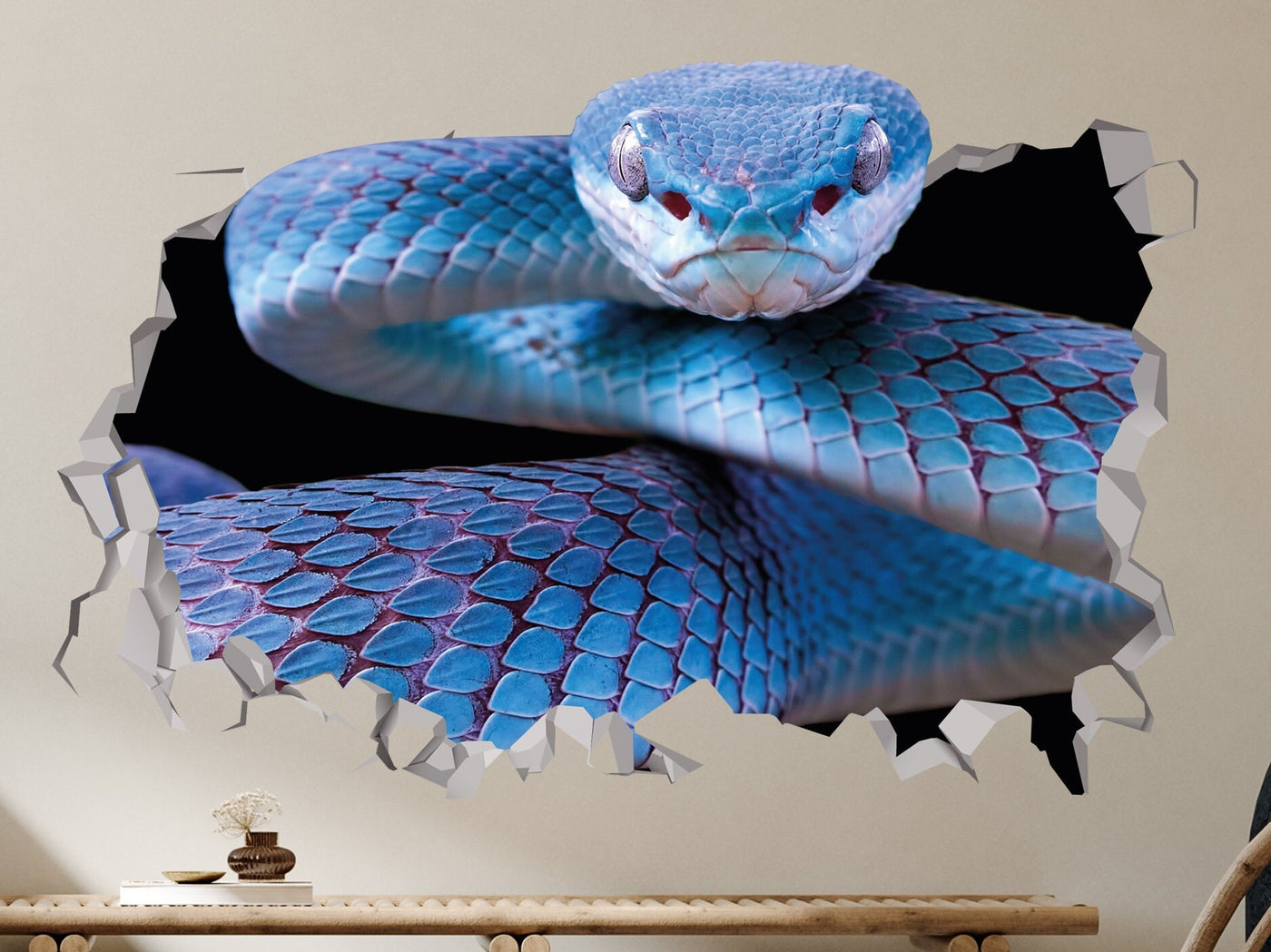 Adesivo de cobra azul, adesivo de berçário de animais assustadores, adesivo de arte de vinil de cobra decalque-animal 3d-adesivo de cobra arte-adesivos de planejador imprimíveis