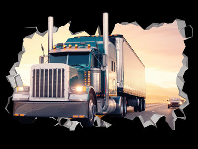 Decalque de parede de caminhão 4k - Arte de decoração de caminhão - Banheiro de caminhão - Adesivos de motorista de caminhão - Decalque de vinil personalizado de caminhão monstro - Pôr do sol de viagem de caminhão