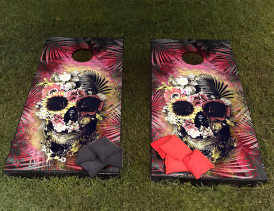 Flower Skull Cornhole Boards Wrap Decal Sticker 3D Texture Single - Laminated - Skin Custom Vinyl Cornhole Board