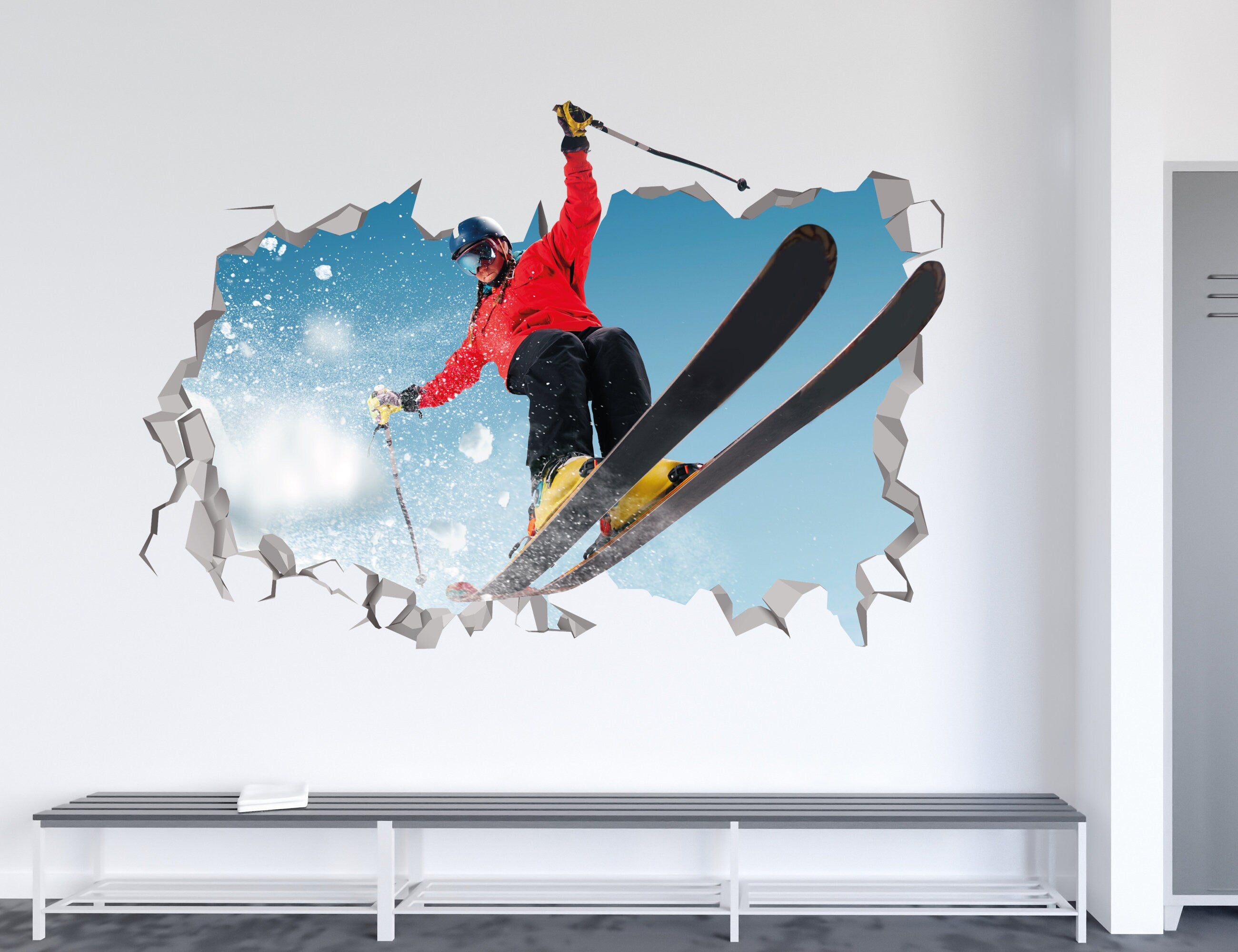 Skiing Wall Decal - Skiing Decal - Skiing Stickers - Snowboarding Decal - Skiing Art 3D Wall Decal - Snowboarding Gift - Skiing Art Decal