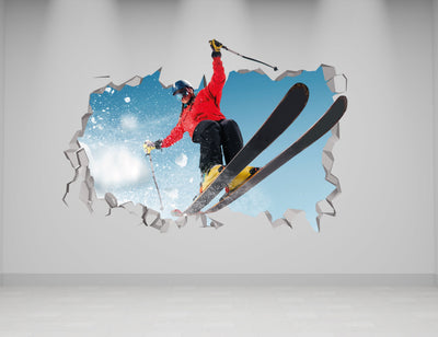 Skiing Wall Decal - Skiing Decal - Skiing Stickers - Snowboarding Decal - Skiing Art 3D Wall Decal - Snowboarding Gift - Skiing Art Decal