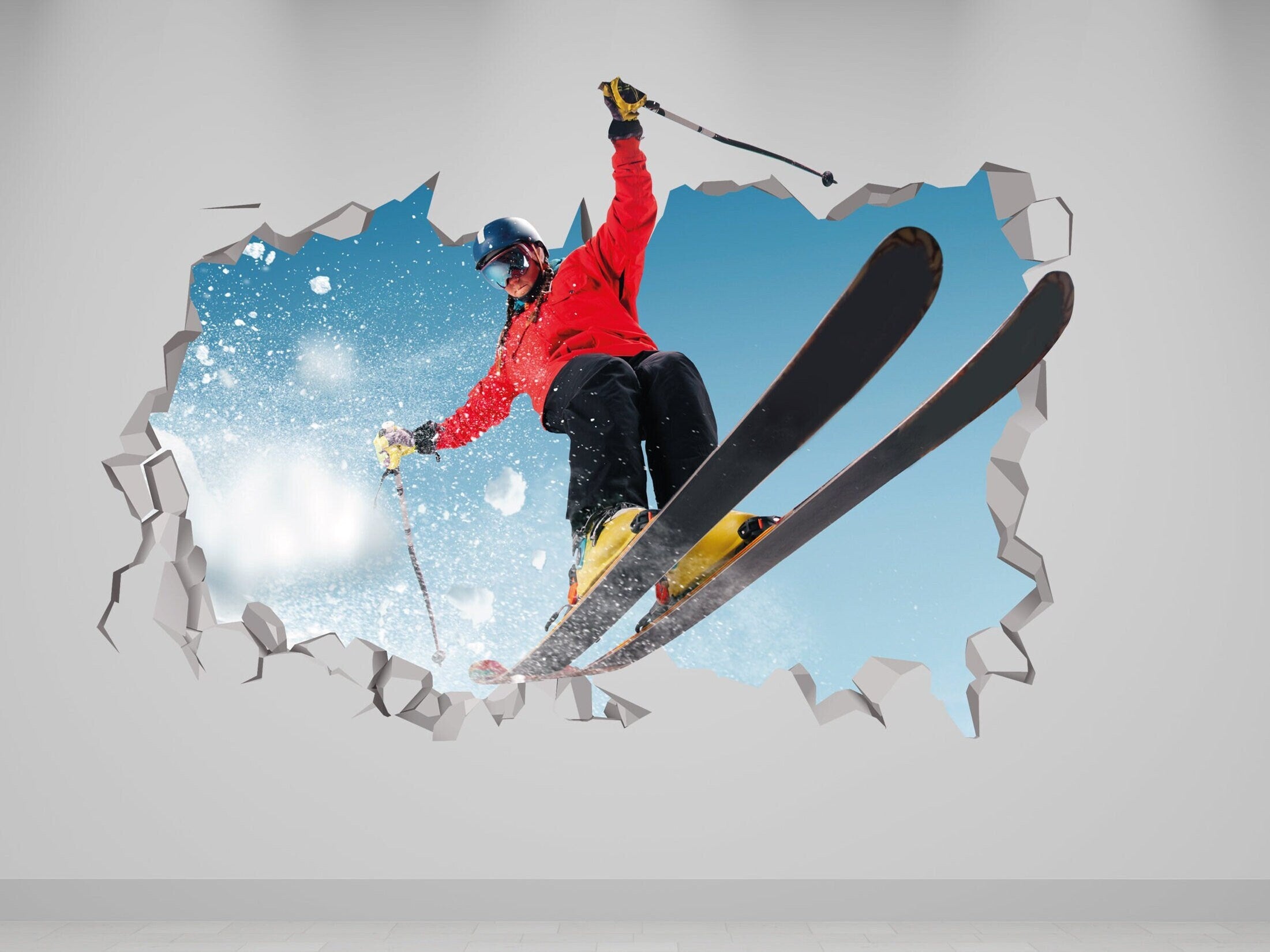 Skiing Wall Decal - Skiing Decal - Skiing Stickers - Snowboarding Decal - Skiing Art 3D Wall Decal - Snowboarding Gift - Skiing Art Decal