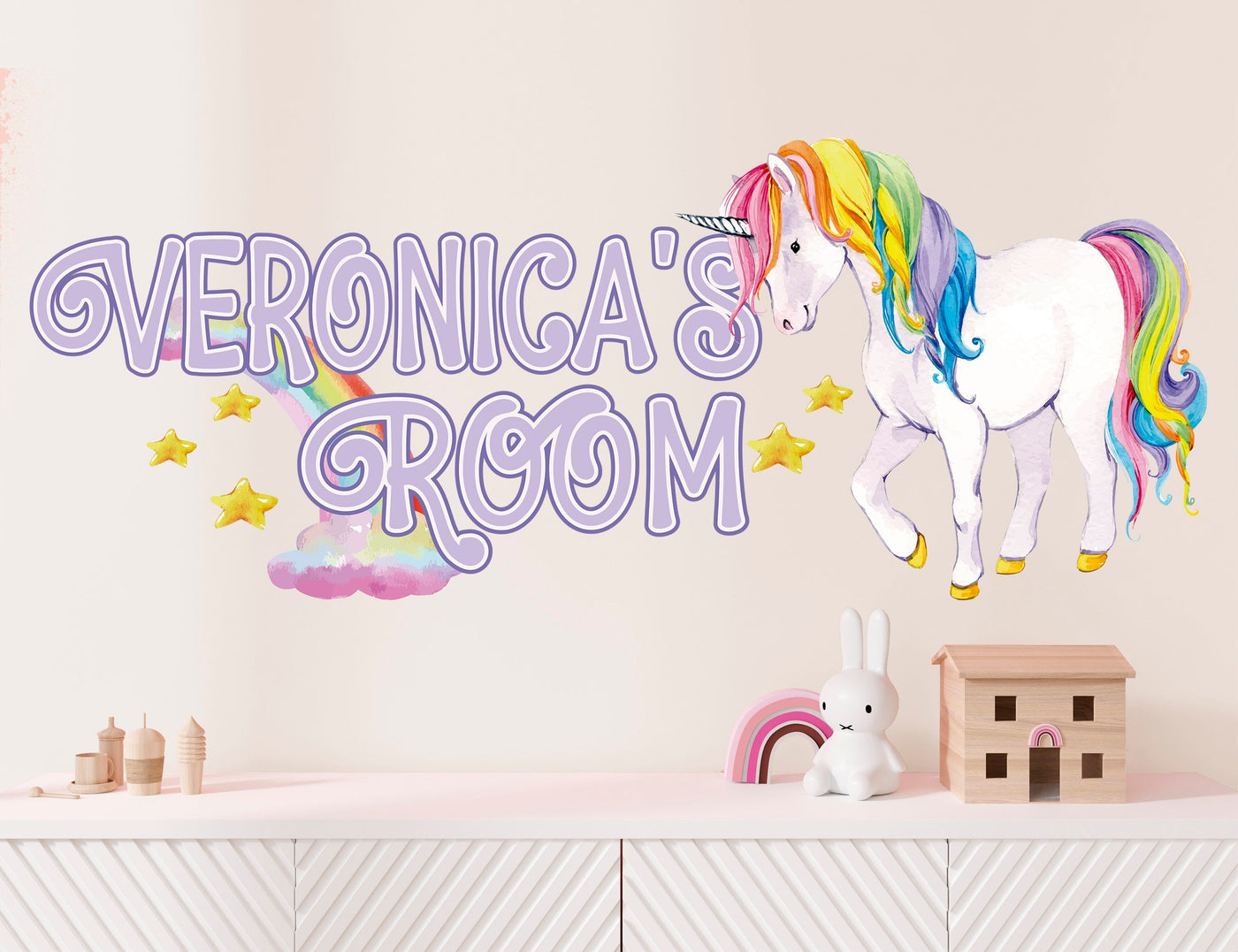 Rainbow Unicorn Name Wall Decal - Personalized Unicorn Bedroom Decor for Girl- Kids Room Decor - Custom Wall Decal - Unicorn Stickers