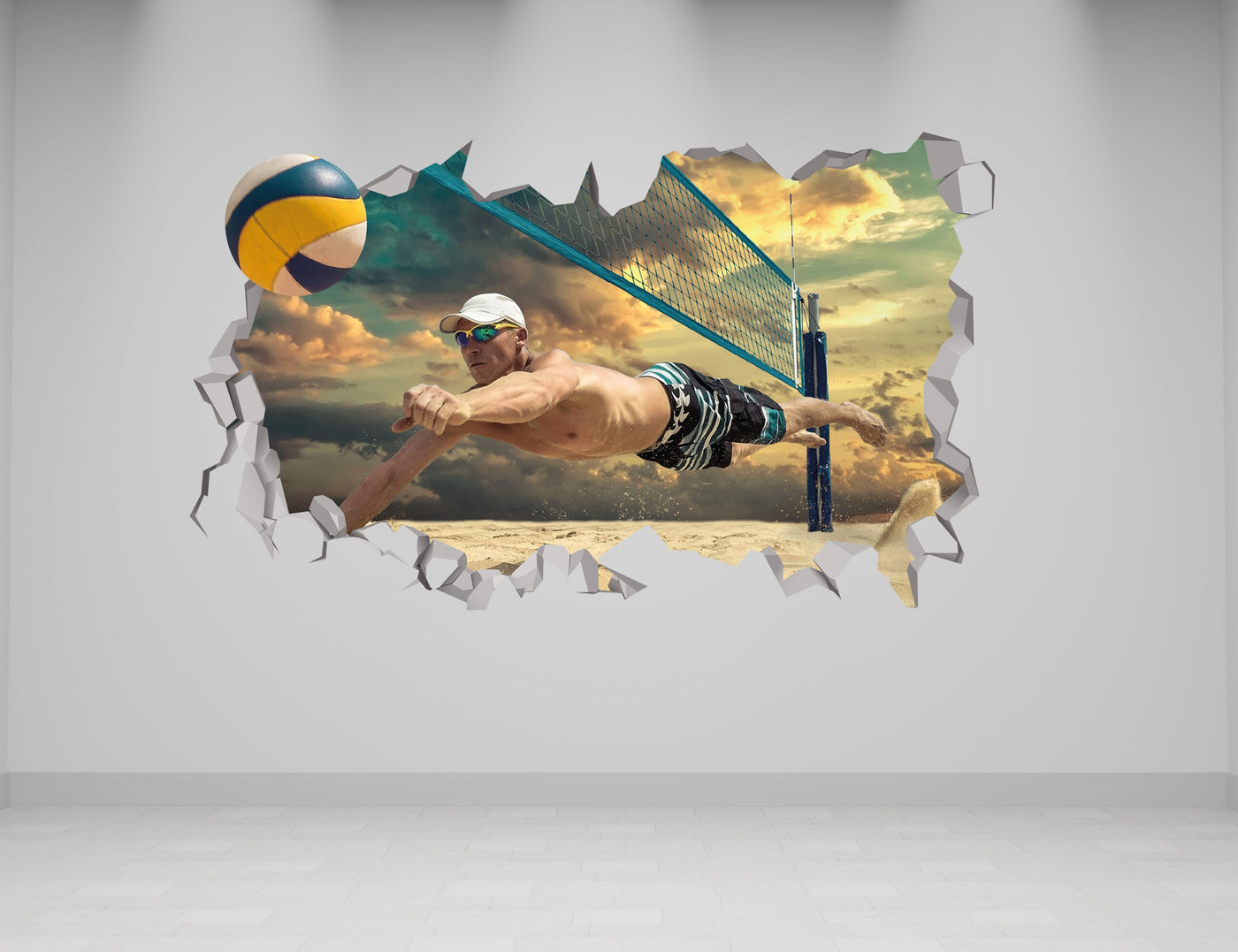 Decoração de parede de vôlei para quarto infantil - Decalque de parede de vôlei - Arte de parede de vôlei - Presentes de vôlei - Adesivos de vôlei - Decalque de vôlei