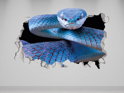 Adesivo de cobra azul, adesivo de berçário de animais assustadores, adesivo de arte de vinil de cobra decalque-animal 3d-adesivo de cobra arte-adesivos de planejador imprimíveis